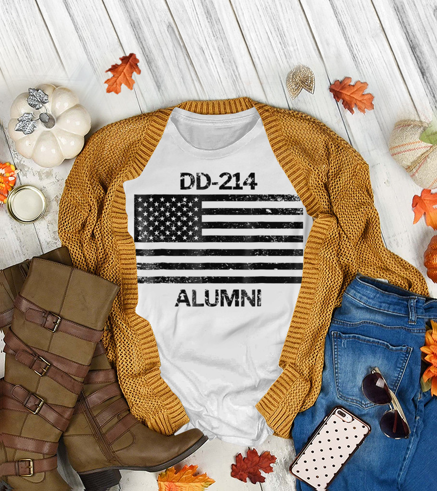 DD 214 Alumni Faded Grunge American Flag T-Shirt