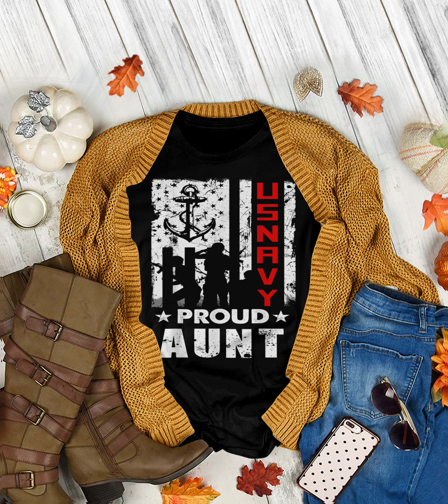 US Navy Proud Aunt Veteran Day Star Anchor T-Shirt