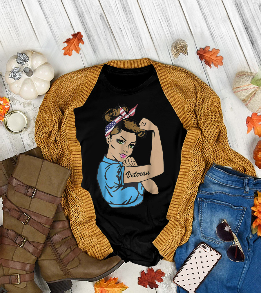 African American Veteran Not Weak Veteran Strong Rosie the Riveter T-Shirt