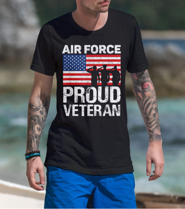 Air Force Proud Veteran Red White Blue Flag Salute T-Shirt