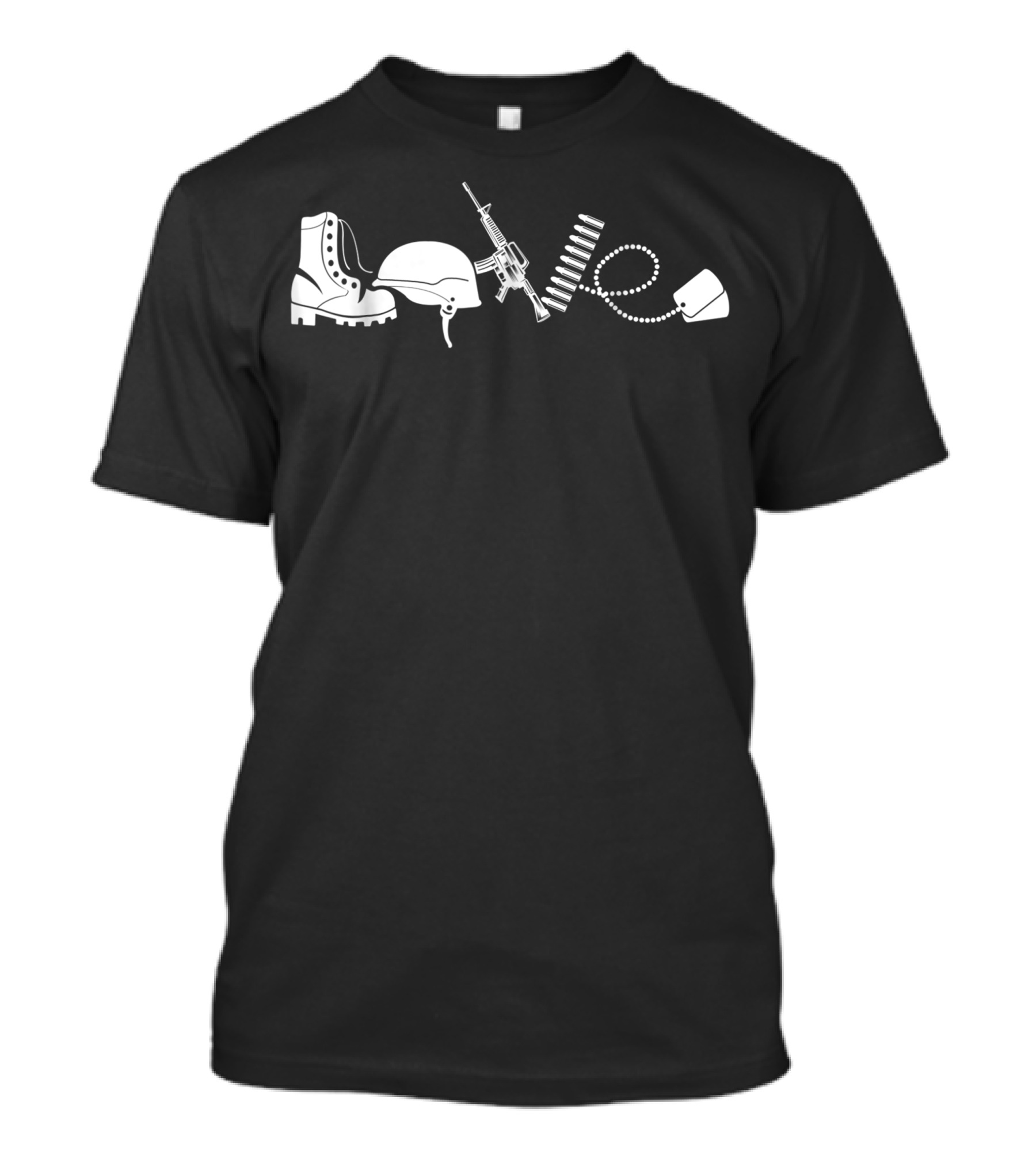 Love Army Veteran Boot Helmet Rifle Dog Tags T-Shirt