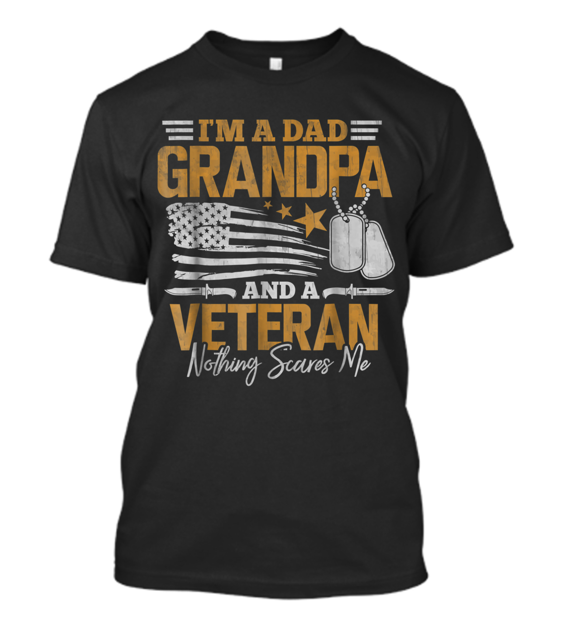 I'm A Dad Grandpa And A Veteran Nothing Scares Me Patriotic Flag Dog Tags T-Shirt
