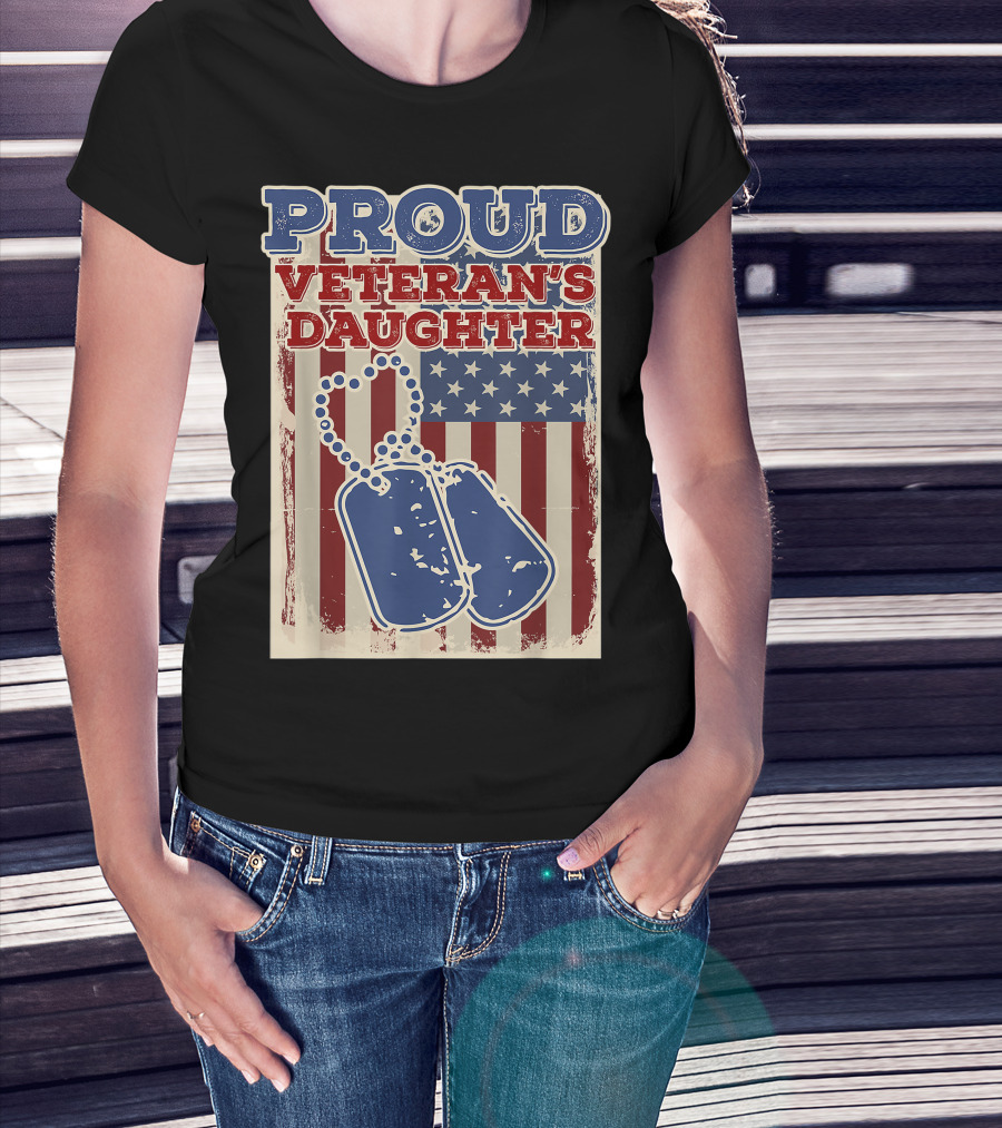 Proud Veteran's Daughter American Flag Dog Tags T-Shirt