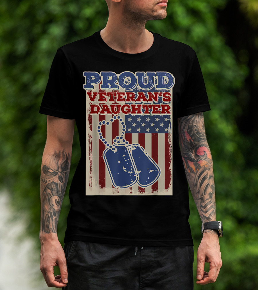 Proud Veteran's Daughter American Flag Dog Tags T-Shirt