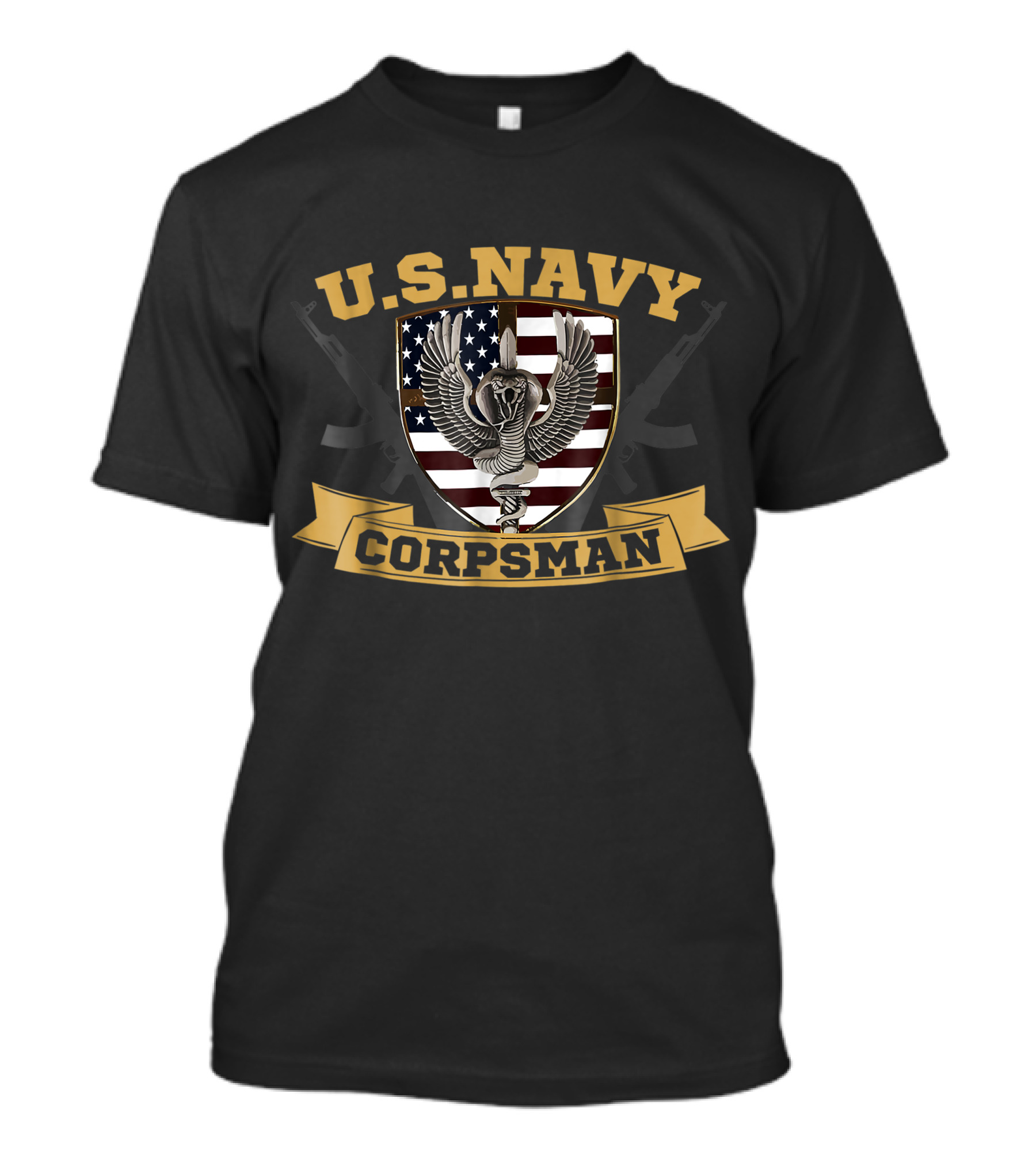 US Navy Corpsman Veteran American Flag And Eagle Emblem T-Shirt