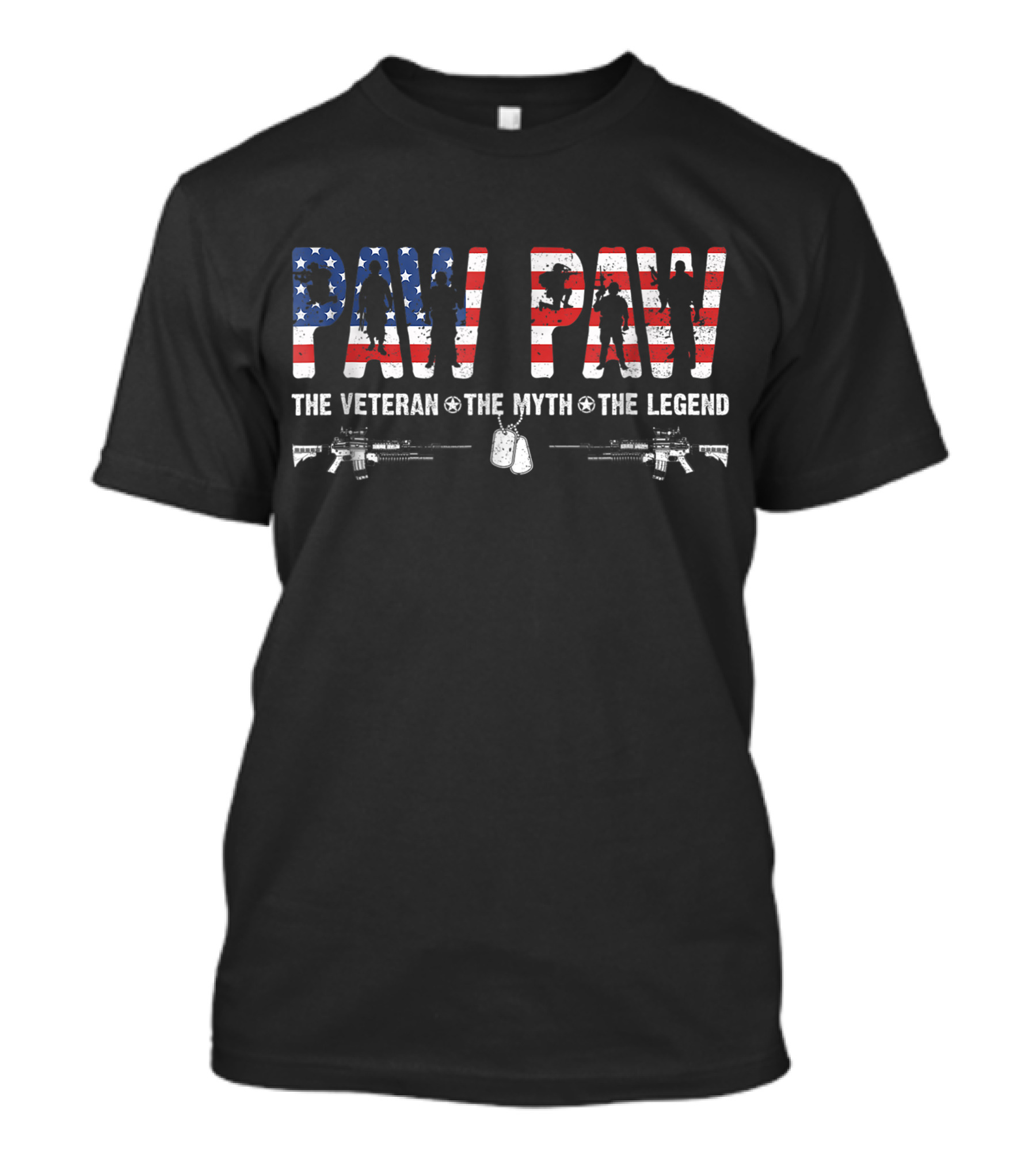 Paw Paw USA Flag Veteran Myth Legend Silhouettes And Guns T-Shirt