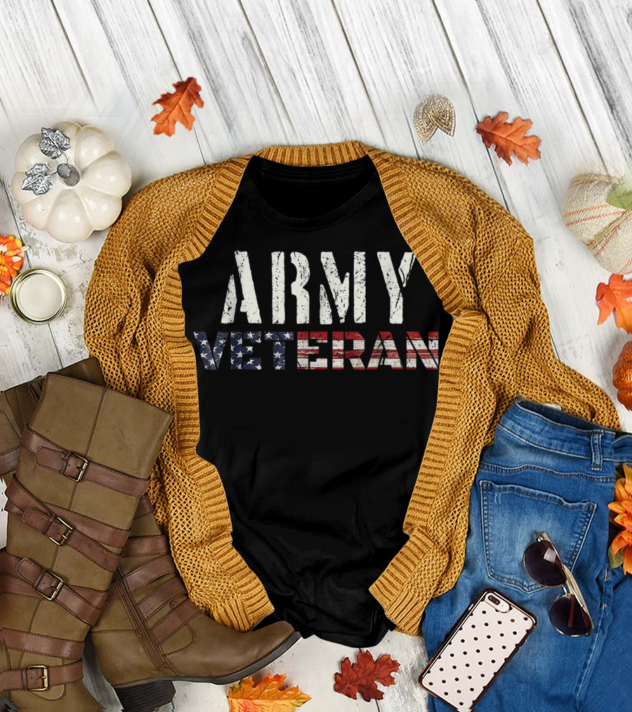 Army Veteran Stars and Stripes Veterans Day T-Shirt