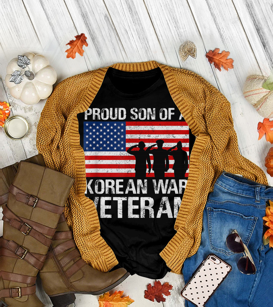 Proud Son of a Korean War Veteran American Flag Salute T-Shirt