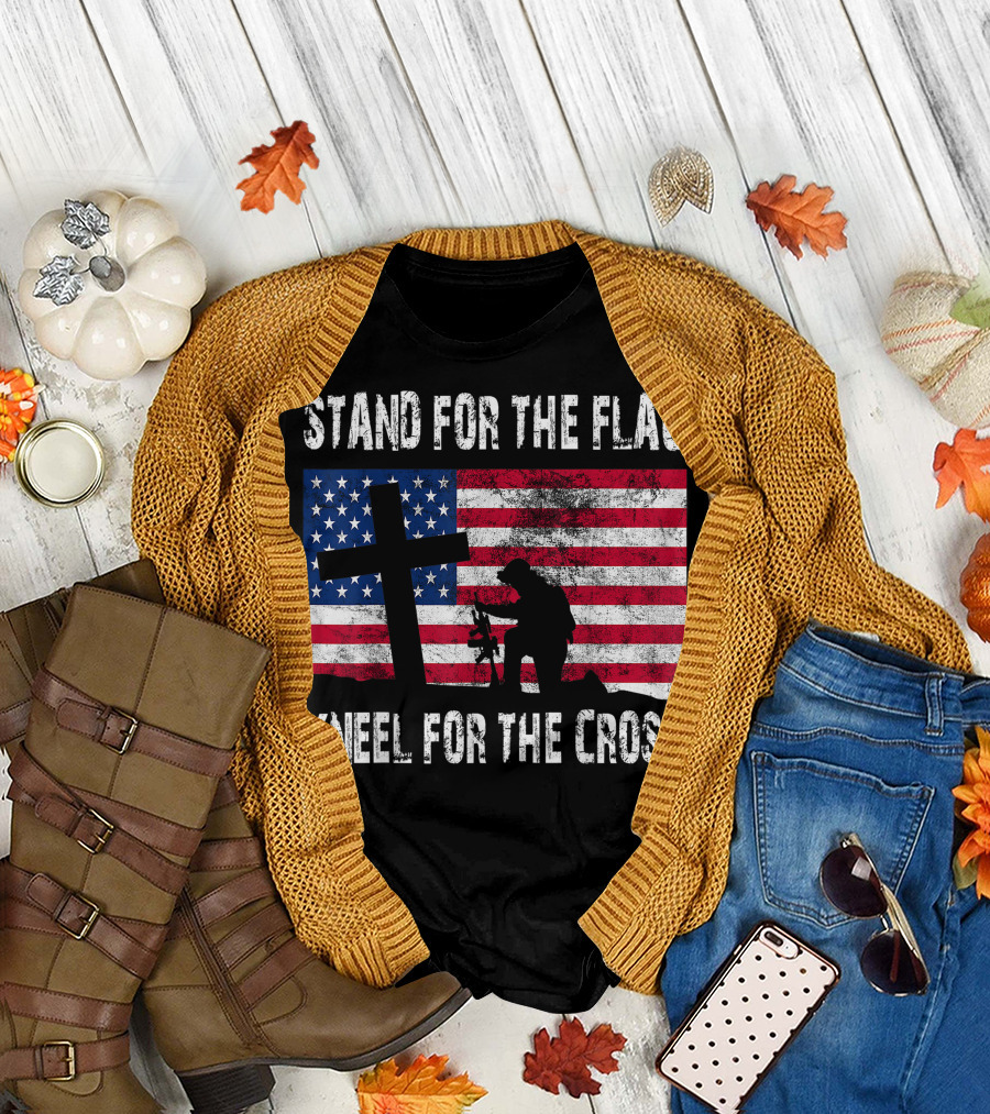 Stand For The Flag Kneel For The Cross Veteran Day American Flag Cross T-Shirt