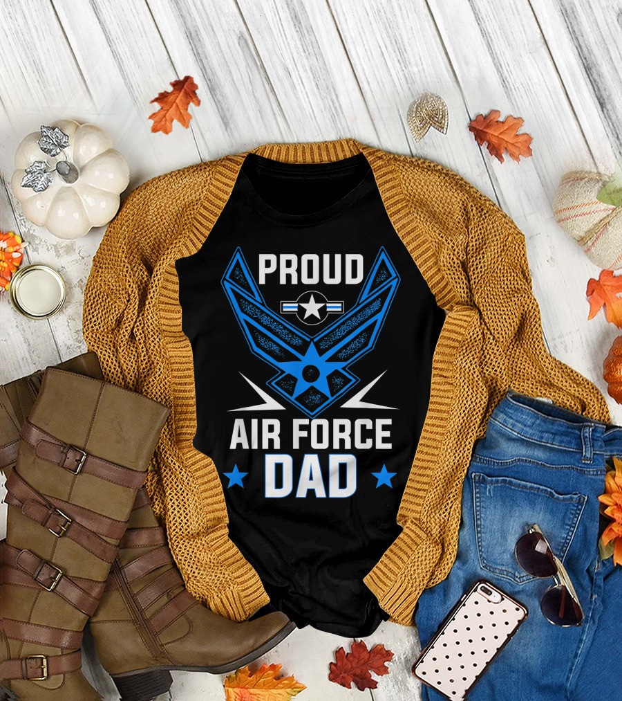Proud United States Air Force Dad Veteran Emblem with Stars T-Shirt