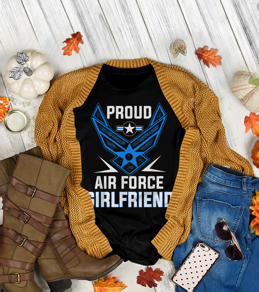 Proud Air Force Girlfriend Veteran Pride with Symbolic Wings and Star T-Shirt