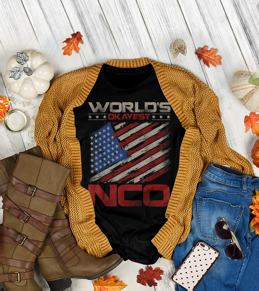 World's Okayest NCO American Flag Veteran T-Shirt