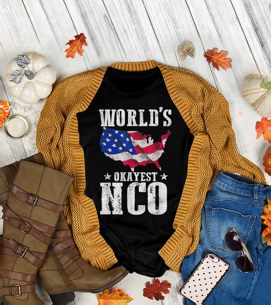 World's Okayest NCO American Flag Map Veteran T-Shirt