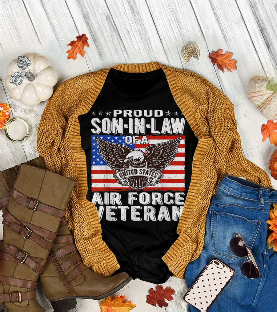 Proud Son-In-Law of United States Air Force Veteran with American Flag and Eagle T-Shirt