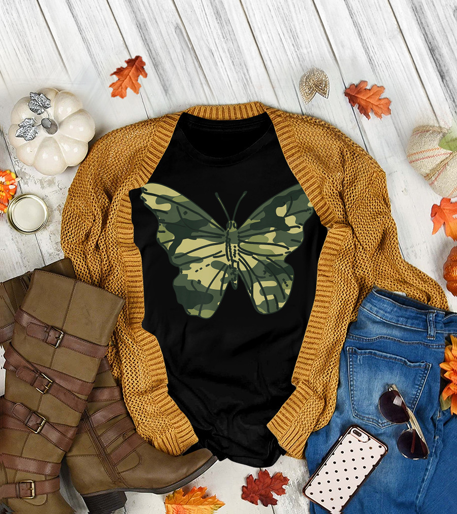 Military Camo Butterfly Print Veteran Ringlet Men T-Shirt
