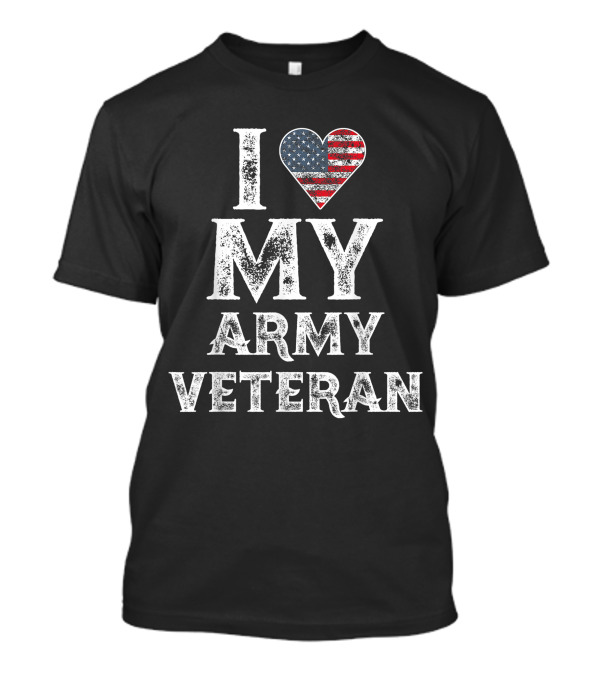 I Love My Army Veteran Vintage American Flag T-Shirt