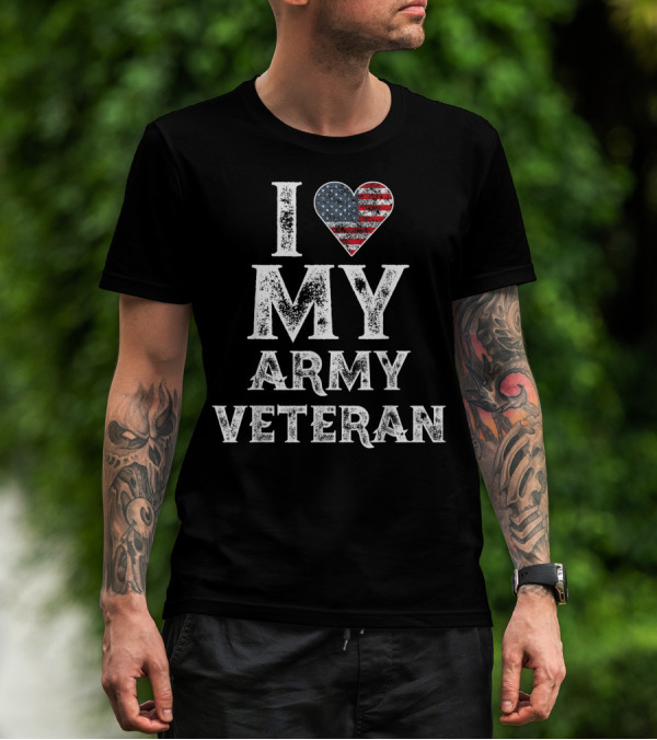 I Love My Army Veteran Vintage American Flag T-Shirt