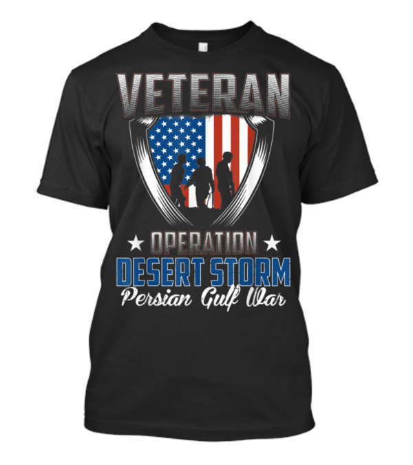Veteran Operation Desert Storm Persian Gulf War Shield With Soldiers And American Flag T-Shirt