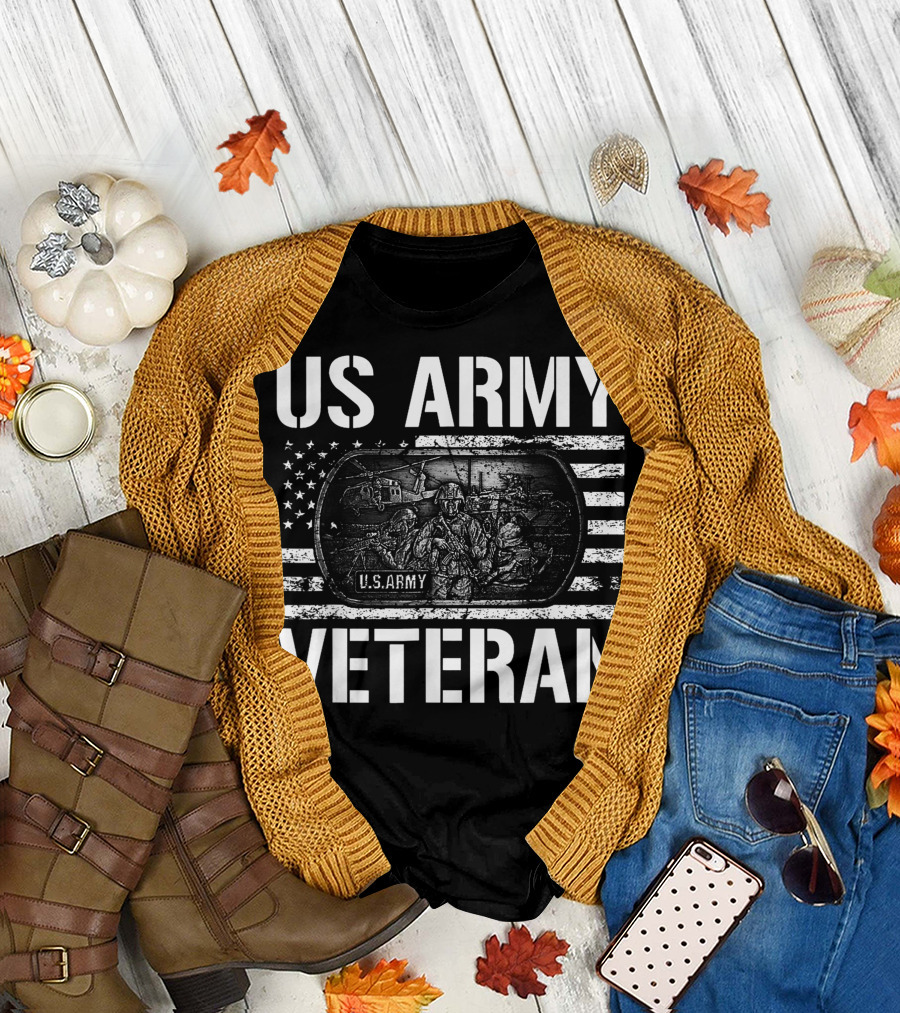 US Army Veteran with American Flag and Soldier T-Shirt