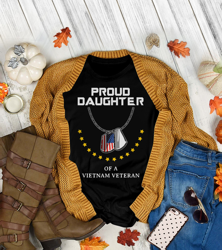 Proud Daughter of a Vietnam Veteran with Patriotic Dog Tags and Stars T-Shirt
