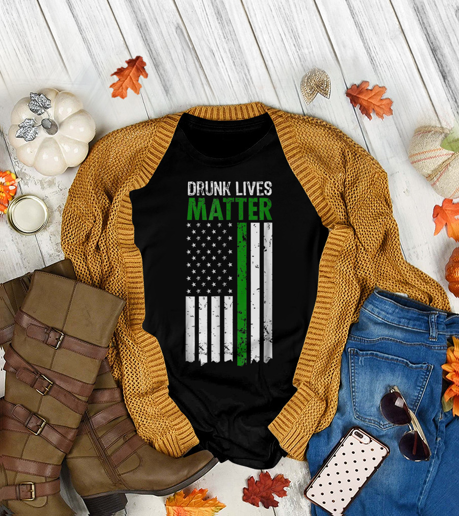 Drunk Lives Matter Irish American St Patrick's Day USA Flag T-Shirt