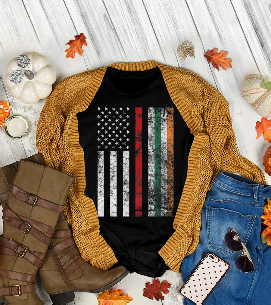 Firefighter Red Line American Irish Flag T-Shirt