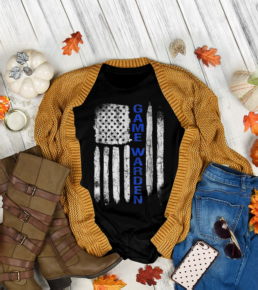 Thin Blue Line American Flag Game Warden T-Shirt
