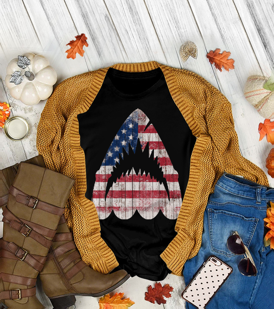 Shark Teeth American Flag USA Independence Patriotic T-Shirt