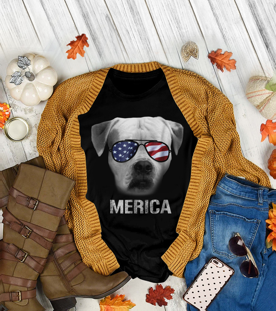 American Bulldog Sunglasses Merica USA Patriot T-Shirt