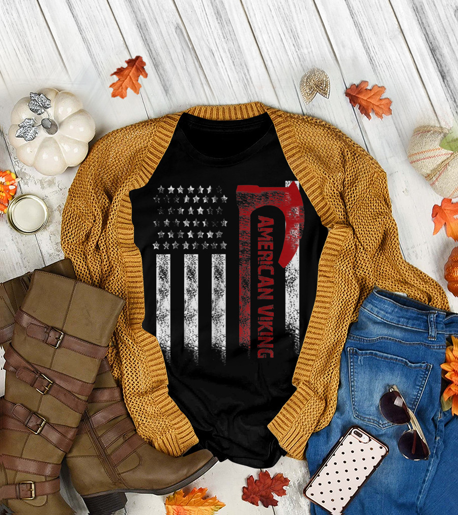 American Flag Stars and Stripes Viking Axe American Viking T-Shirt