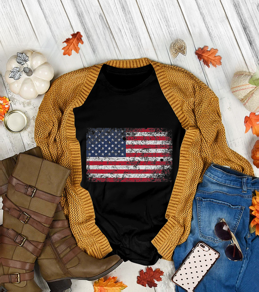 Distressed USA Flag 4th of July Pocket T-Shirt