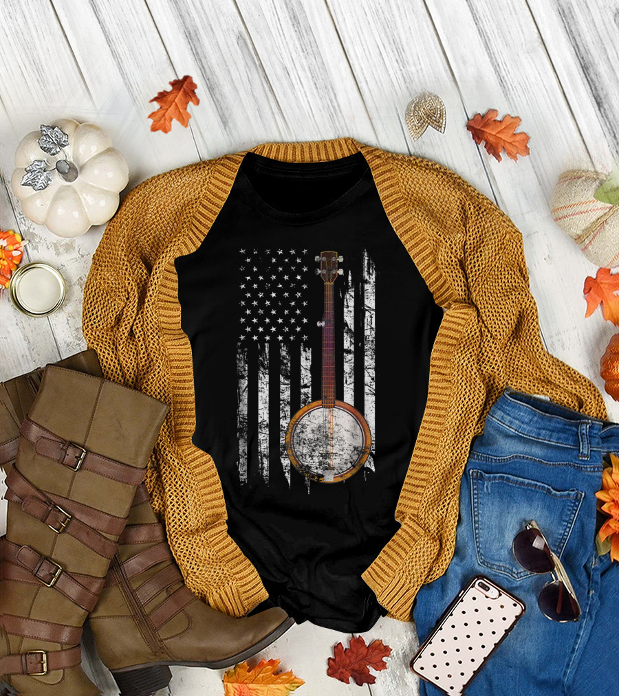 American Flag Bluegrass Banjo Fusion T-Shirt