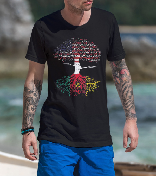 American Hearts Cameroonian Roots Patriot USA Cameroon Tree Flag T-Shirt