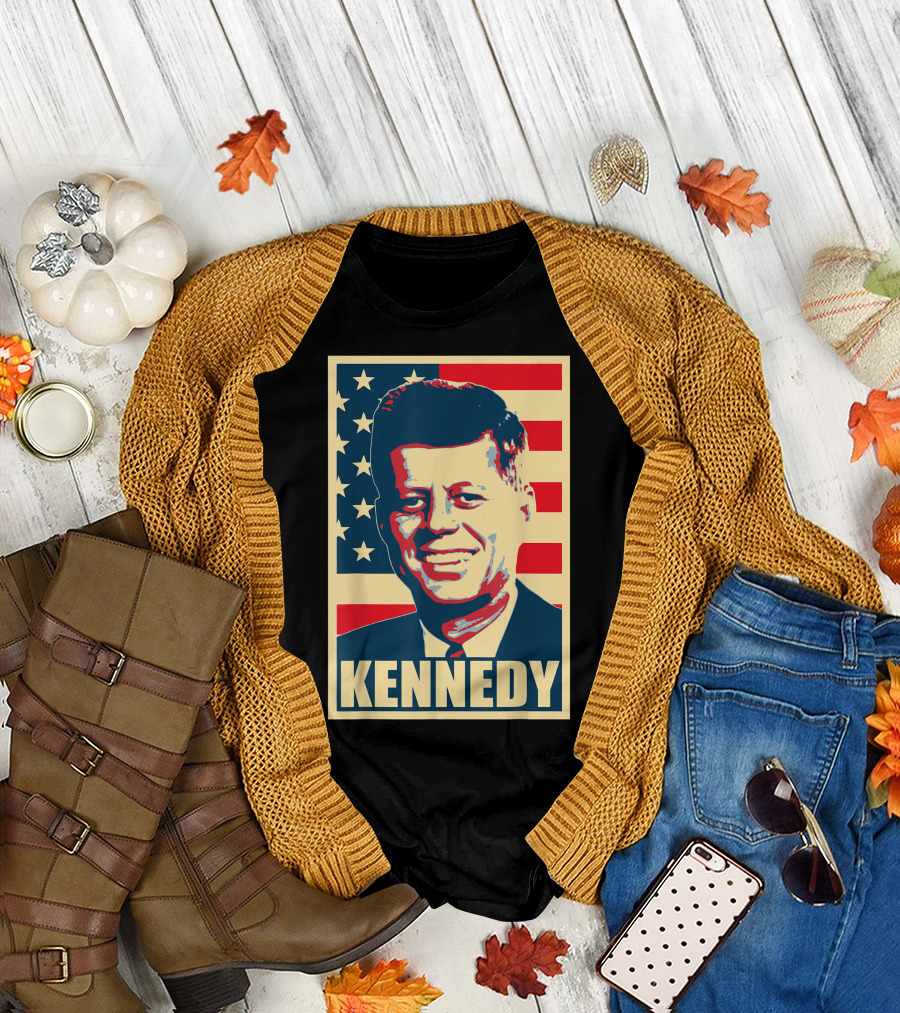 Kennedy American Flag Portrait Propaganda T-Shirt