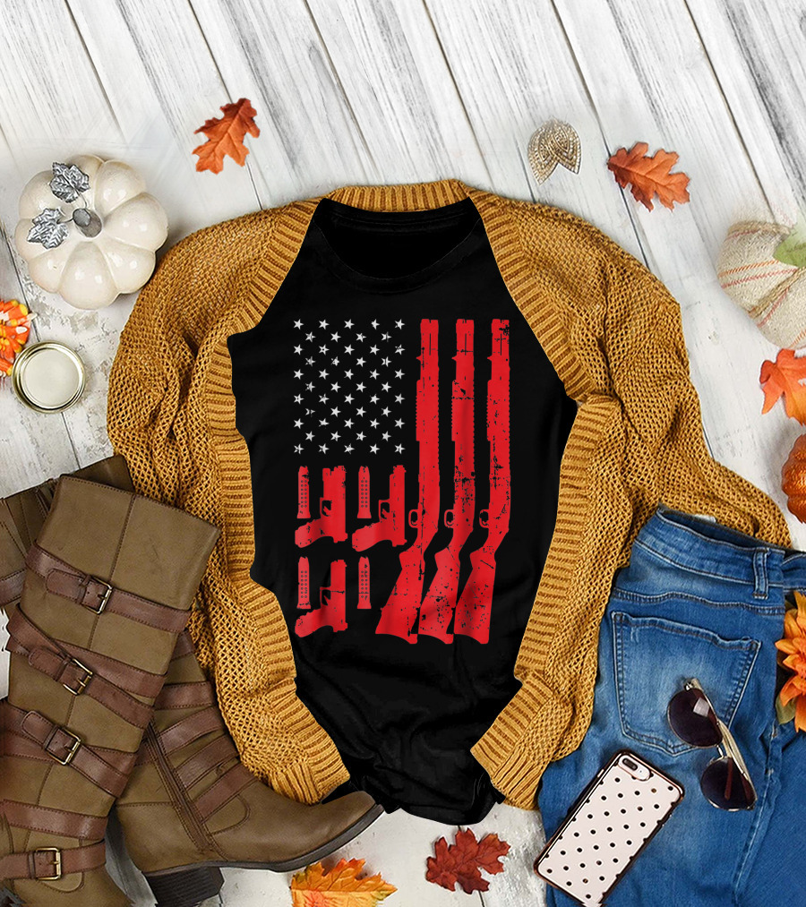 I Love My Guns American Flag Patriotic Distressed Firearm T-Shirt