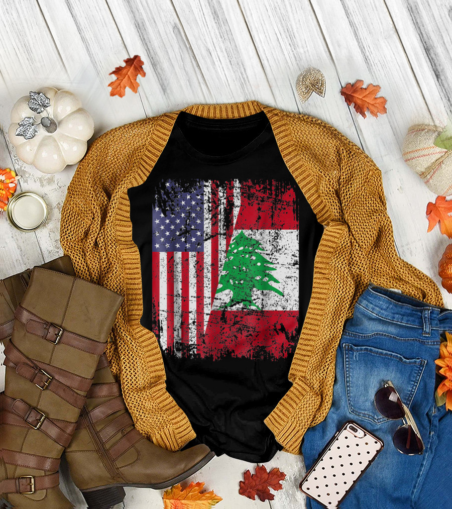 Lebanese Roots American Flag Lebanon Heritage Iconic Symbolic T-Shirt