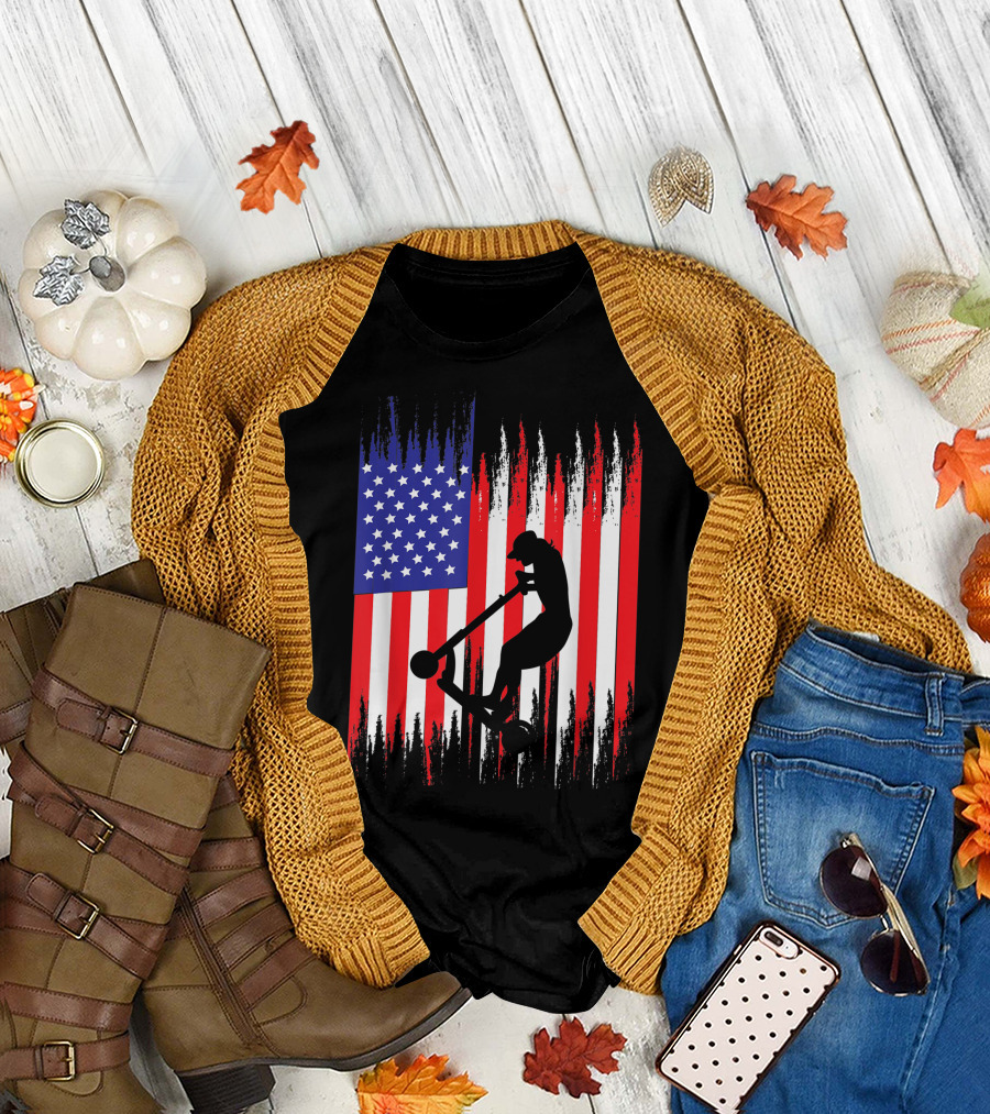 Stunt Scooter American Flag Kick Trick Competition T-Shirt