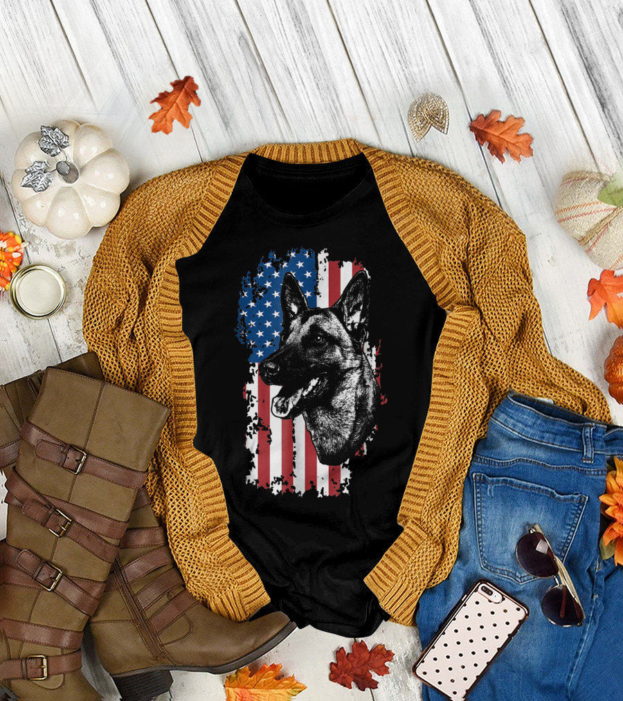 American Flag Belgian Malinois K 9 Police Dog Unit Patriotic T-Shirt