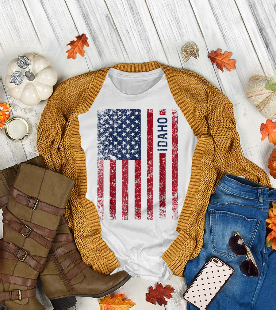 Idaho USA American Flag Patriotic Distressed State T-Shirt