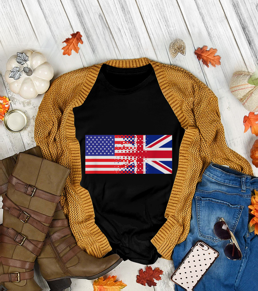 British American Union Flags Half English Half American T-Shirt