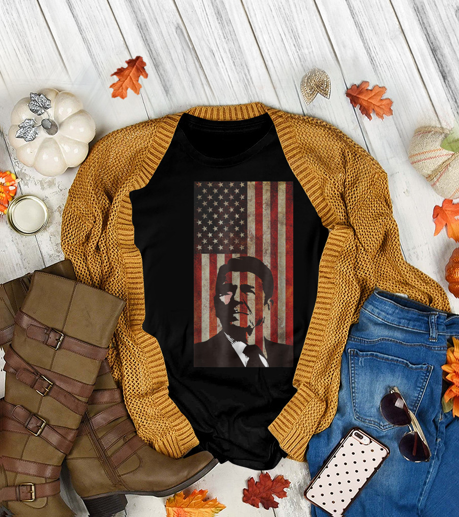 Ronald Reagan American Flag Patriotic Iconic T-Shirt