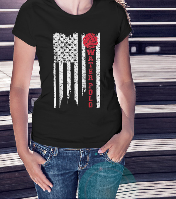 Vintage American Flag Water Polo Vertical Stripes Ball T-Shirt