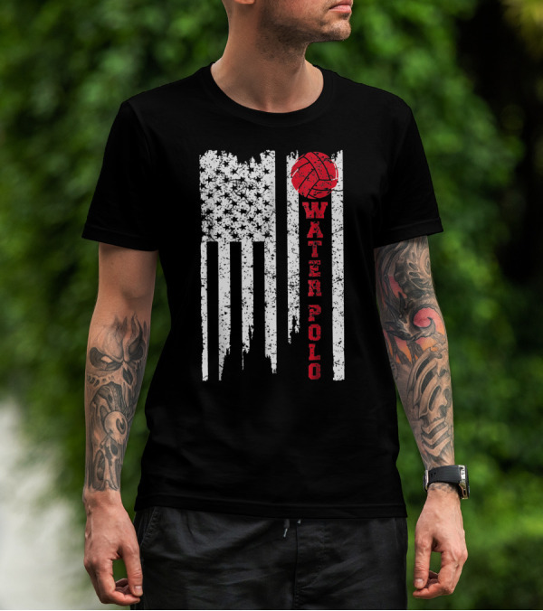 Vintage American Flag Water Polo Vertical Stripes Ball T-Shirt