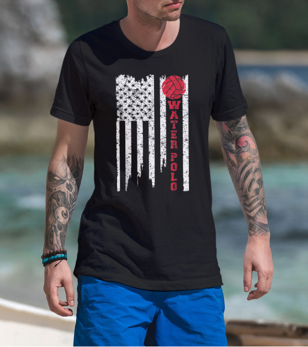 Vintage American Flag Water Polo Vertical Stripes Ball T-Shirt