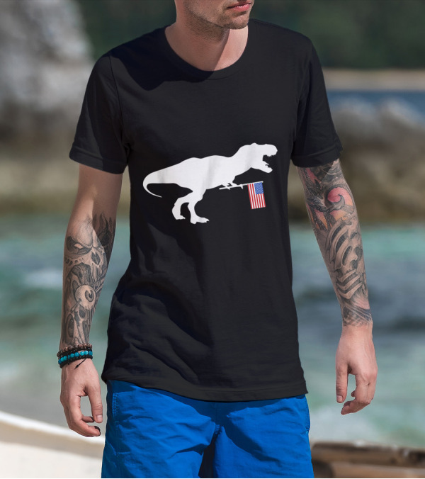 T Rex Holding American Flag 4th Of July Dinosaur USA T-Shirt