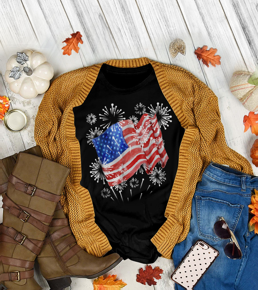 American Flag Fireworks Patriotic T-Shirt