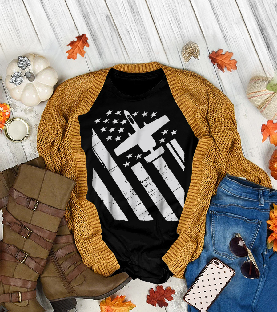 American Flag A 10 Warthog Vintage Patriot Military Aircraft USA T-Shirt