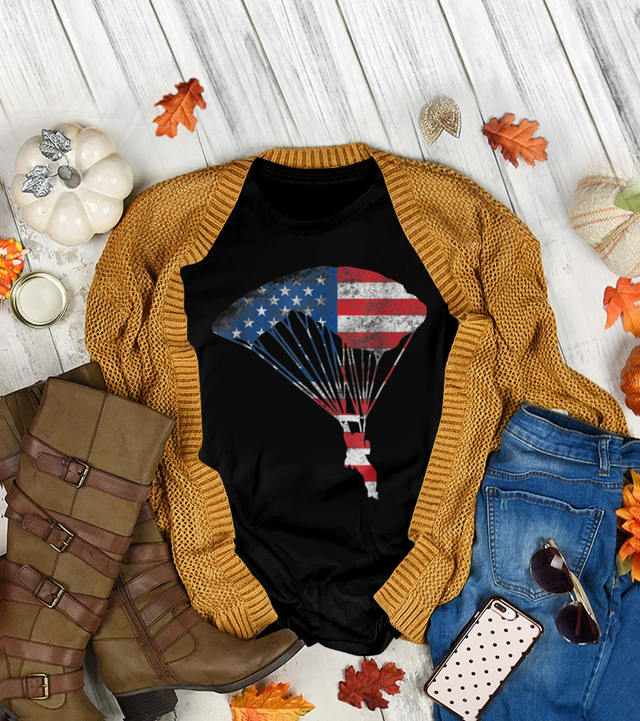 American Skydiving Parachute Flag Lover Skydive T-Shirt