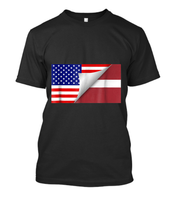 Latvian American Flag Peel Half Latvian Half American T-Shirt