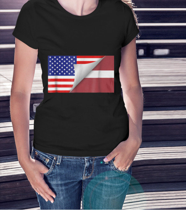 Latvian American Flag Peel Half Latvian Half American T-Shirt